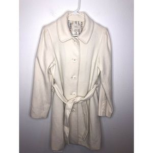 Cream Merona Wool Blend Trench Coat Button Down